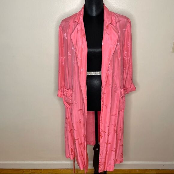 Dynasty Robe Vintage Silk Butterfly Pattern Belt Vtg Pink Size Small Medium - Picture 10 of 16
